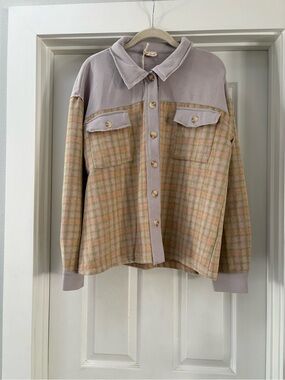 Hem & Thread Lavender and Peach Plaid Jacket Shacket